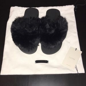 Faux fur flip flops